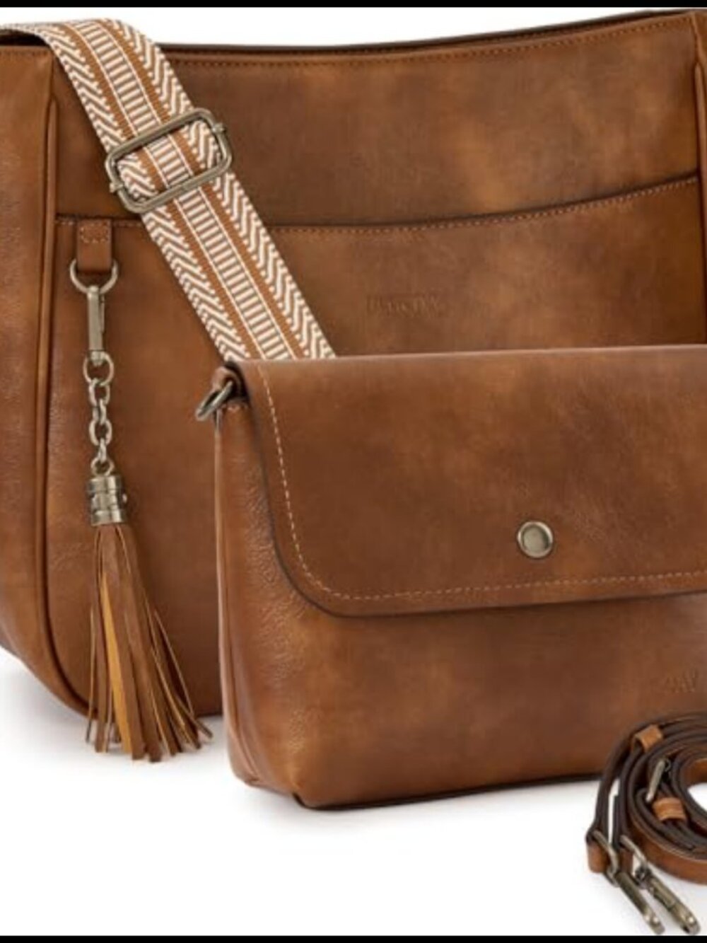 2PC Vegan Leather Crossbody Hobo Purse Set Detachable Strap Women Handbag